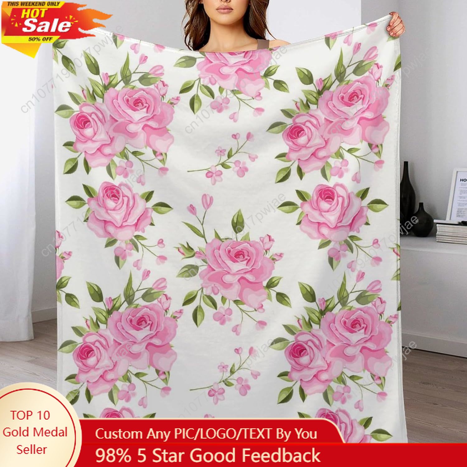 Home Textiles Throw - Coperta da tiro con fiori rosa